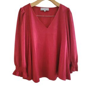 Tuckernuck Womens Red Faux Suede blouse Top size Large flowy Feminine